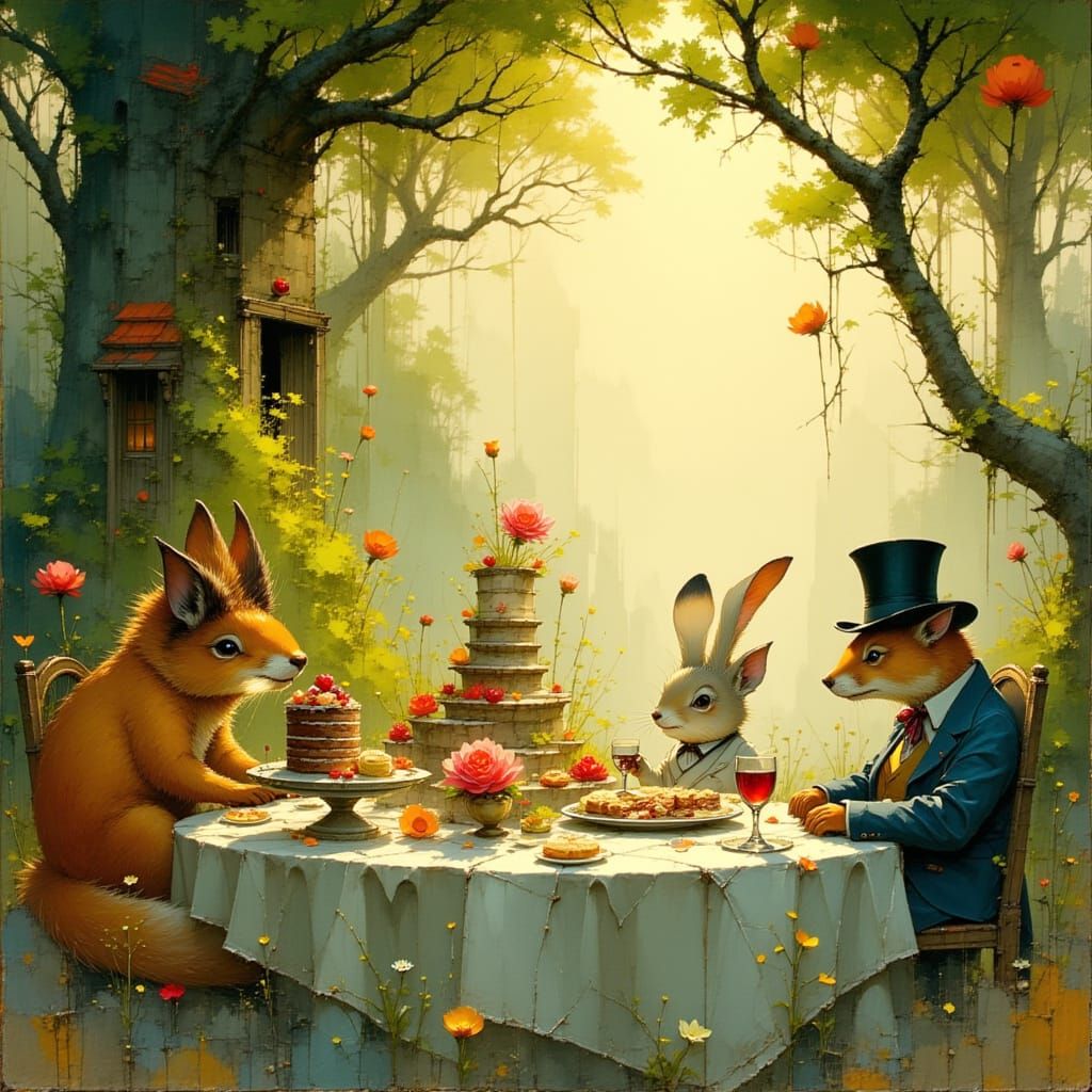 Anthropomorphic Animals Host Tea Party in Grove