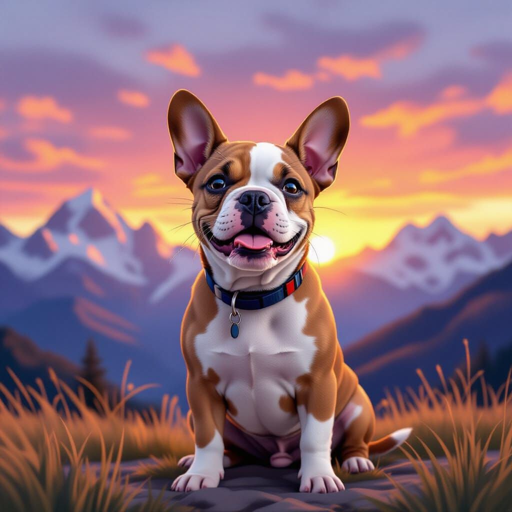 Hybrid Dog Portrait at Dawn, Digital Painting Style