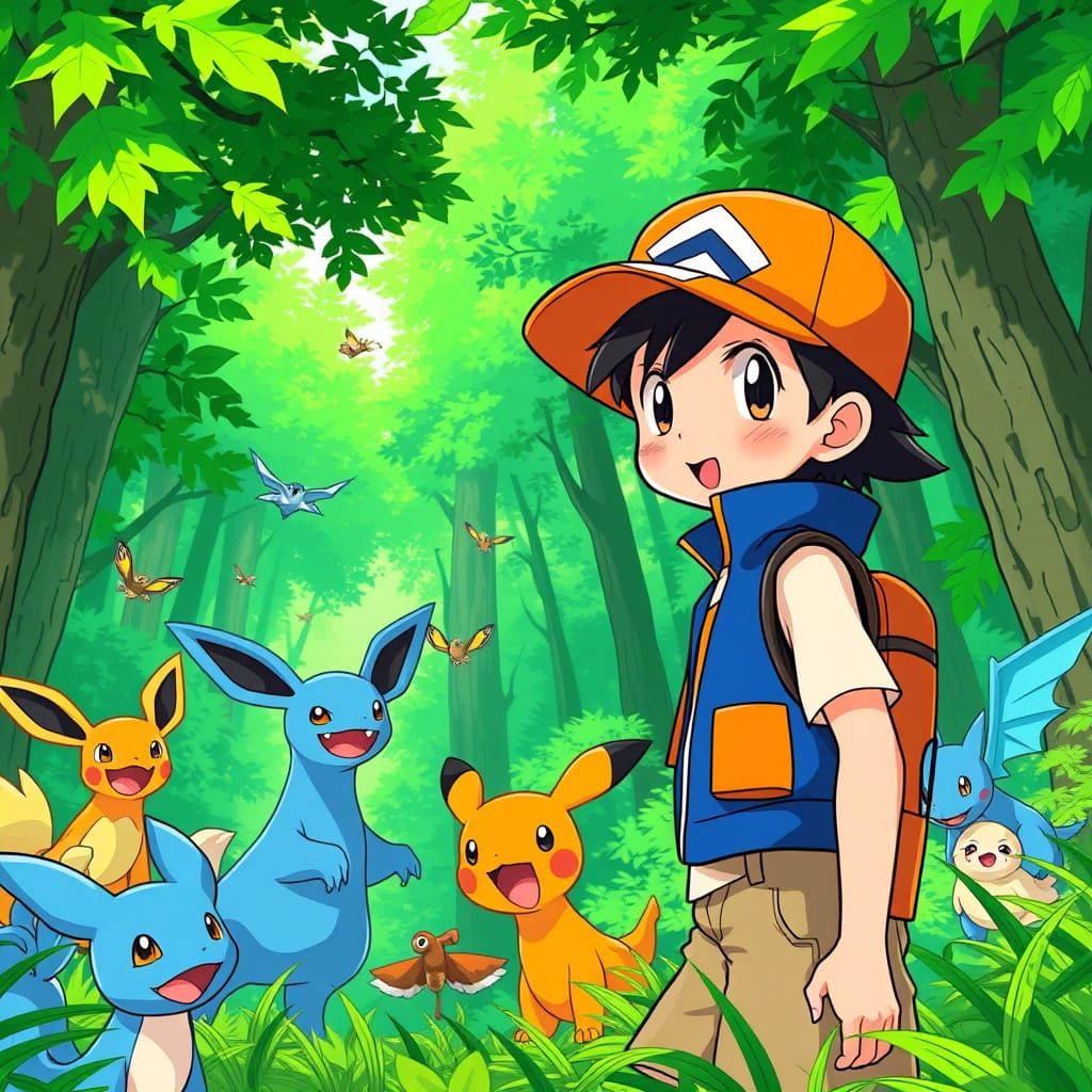 Lush Pokemon Anime Scene in Vibrant Colors