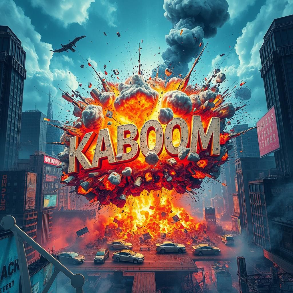 Explosive Cityscape Forming 'KABOOM' in Dramatic 3D Animatio...
