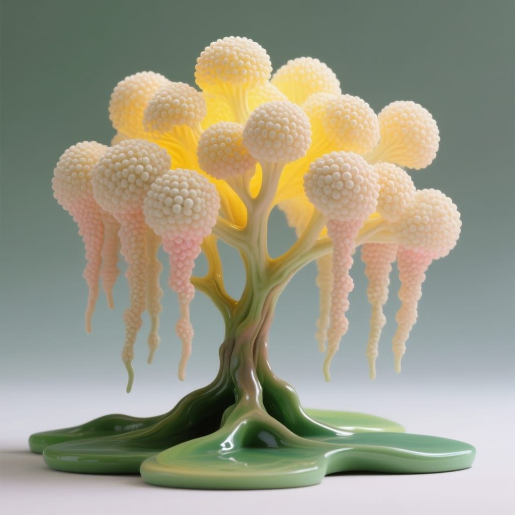 The primary form is a branching structure that erupts from a...