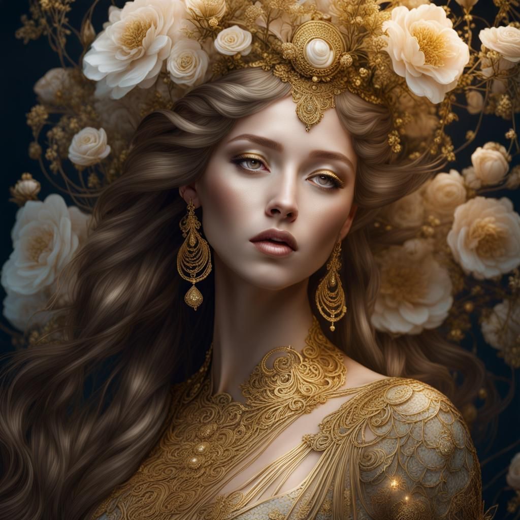 Goddess in Gold Dress: Porcelain Concept Art