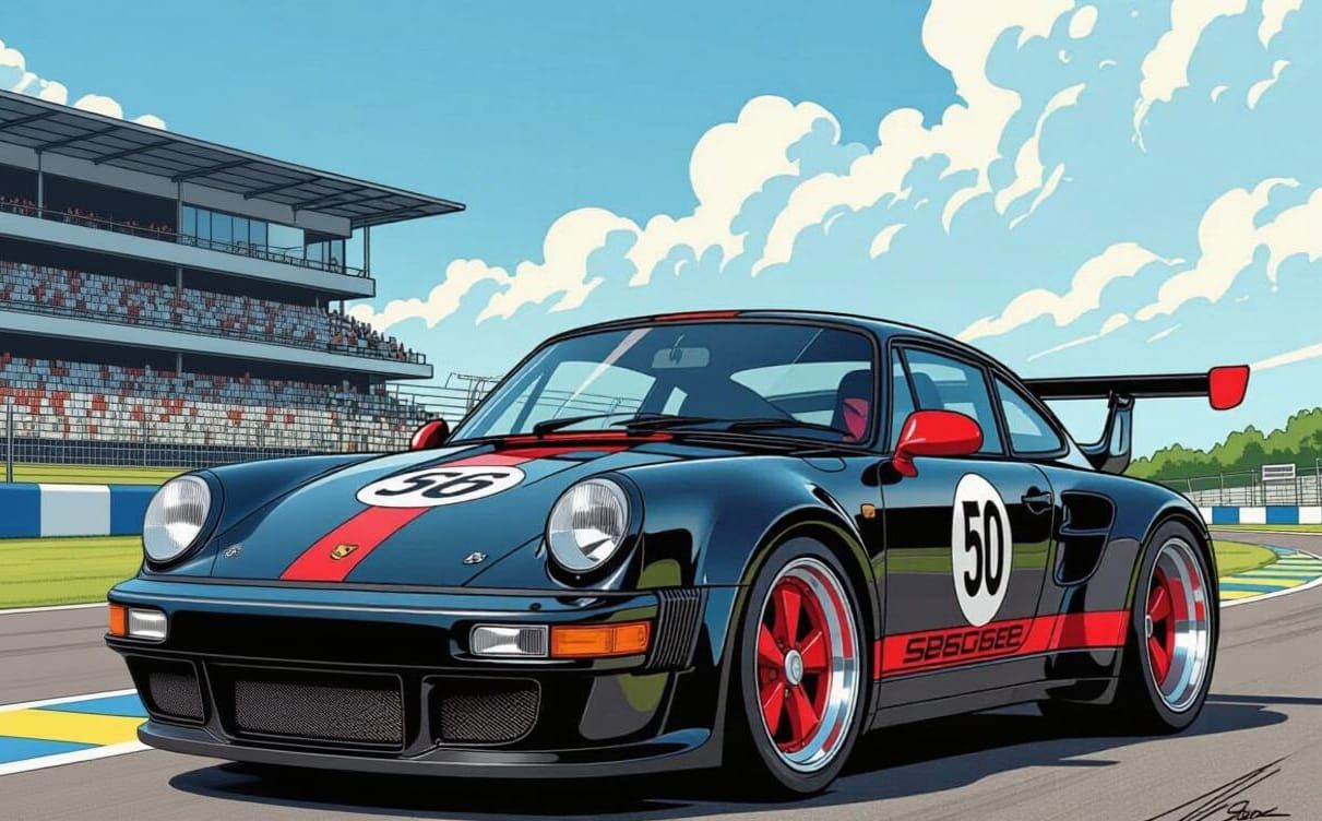 Supergirl at Le Mans in Comic Book Style