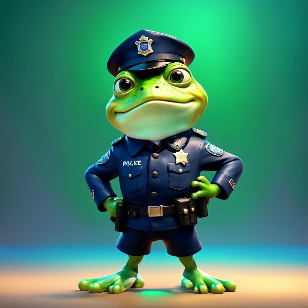 Chibi Frog Officer Sculpture in 3D Digital Art