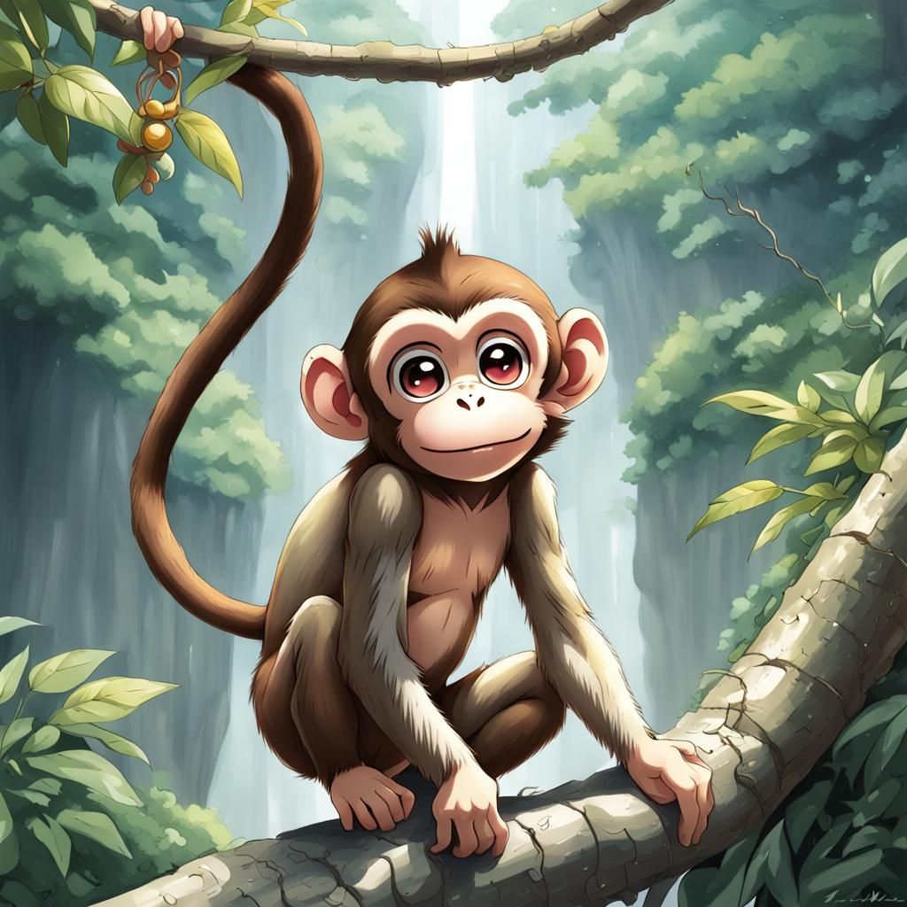 Playful Monkey in Anime Style