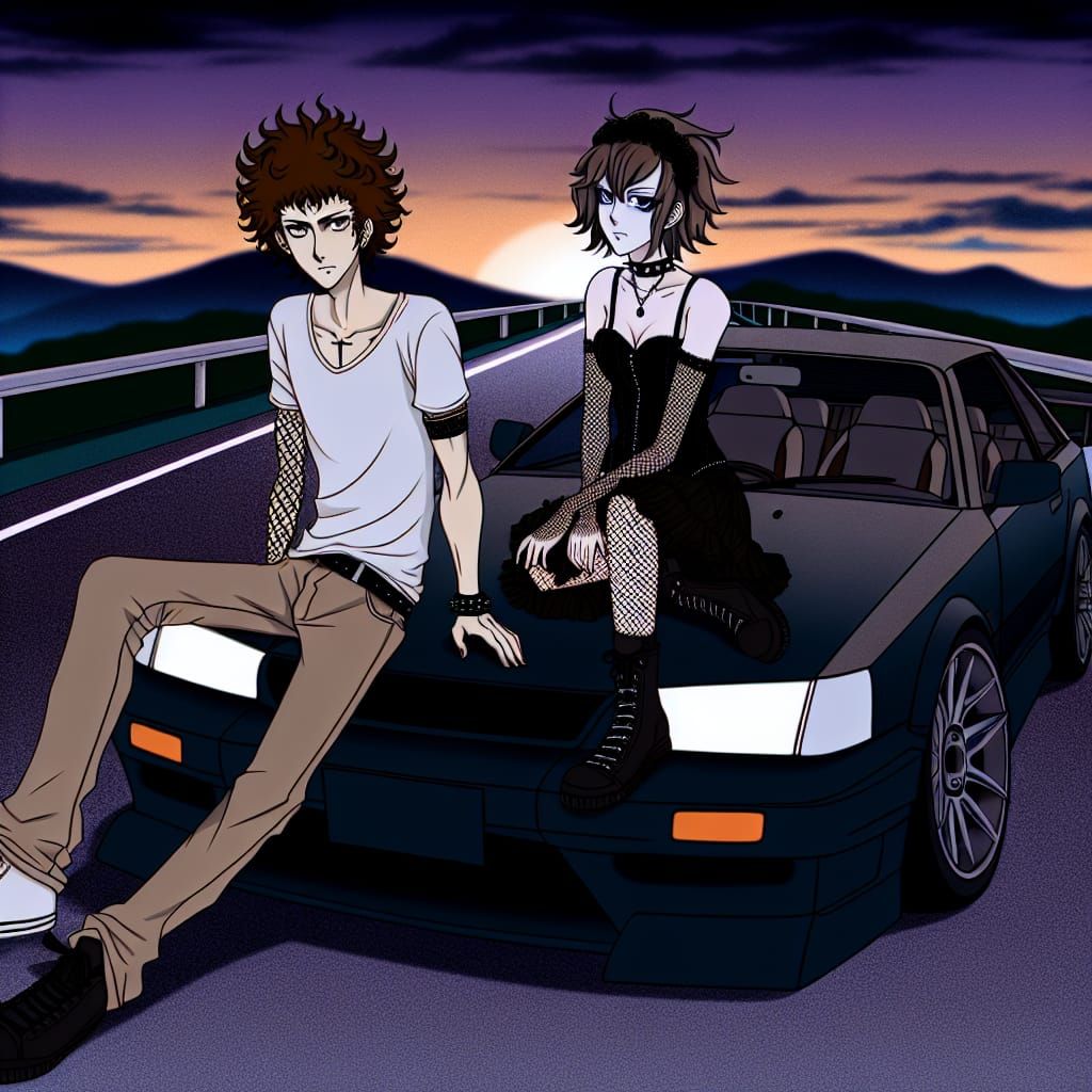 Punk and Goth Anime Couple on JDM Car