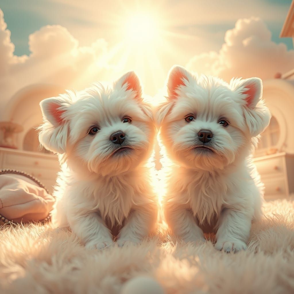 Whimsical White Dogs Bask in Heavenly Sunshine