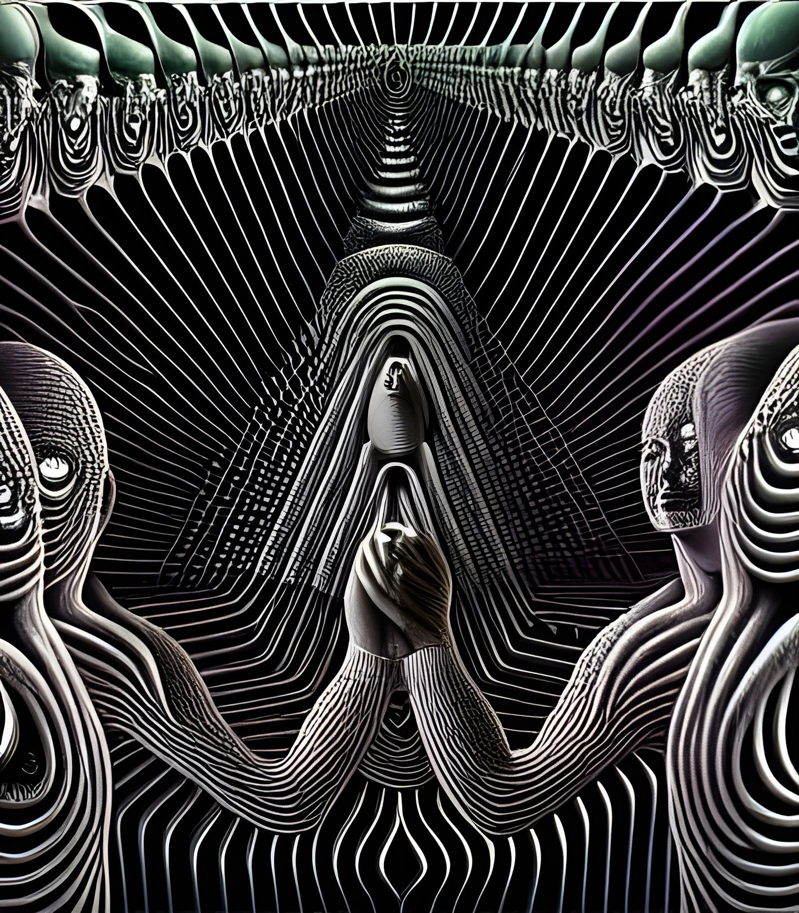 Crowded Metallic Fractal People in Biomechanical Style