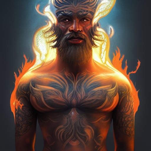 Aila'au: Hawaiian Volcano God Portrait in Art Nouveau Style