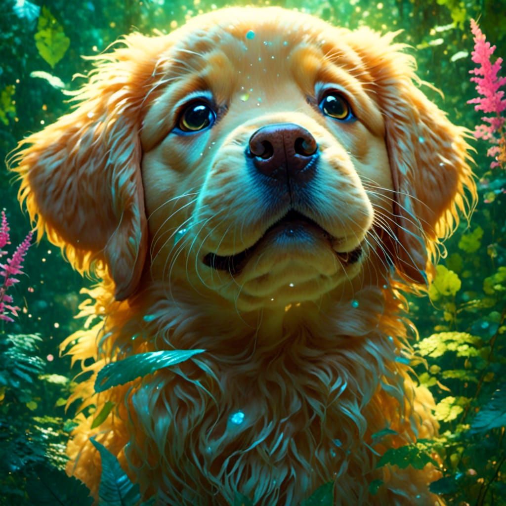 Adorable Golden Retriever Puppy Portrait in Hyperreal Style