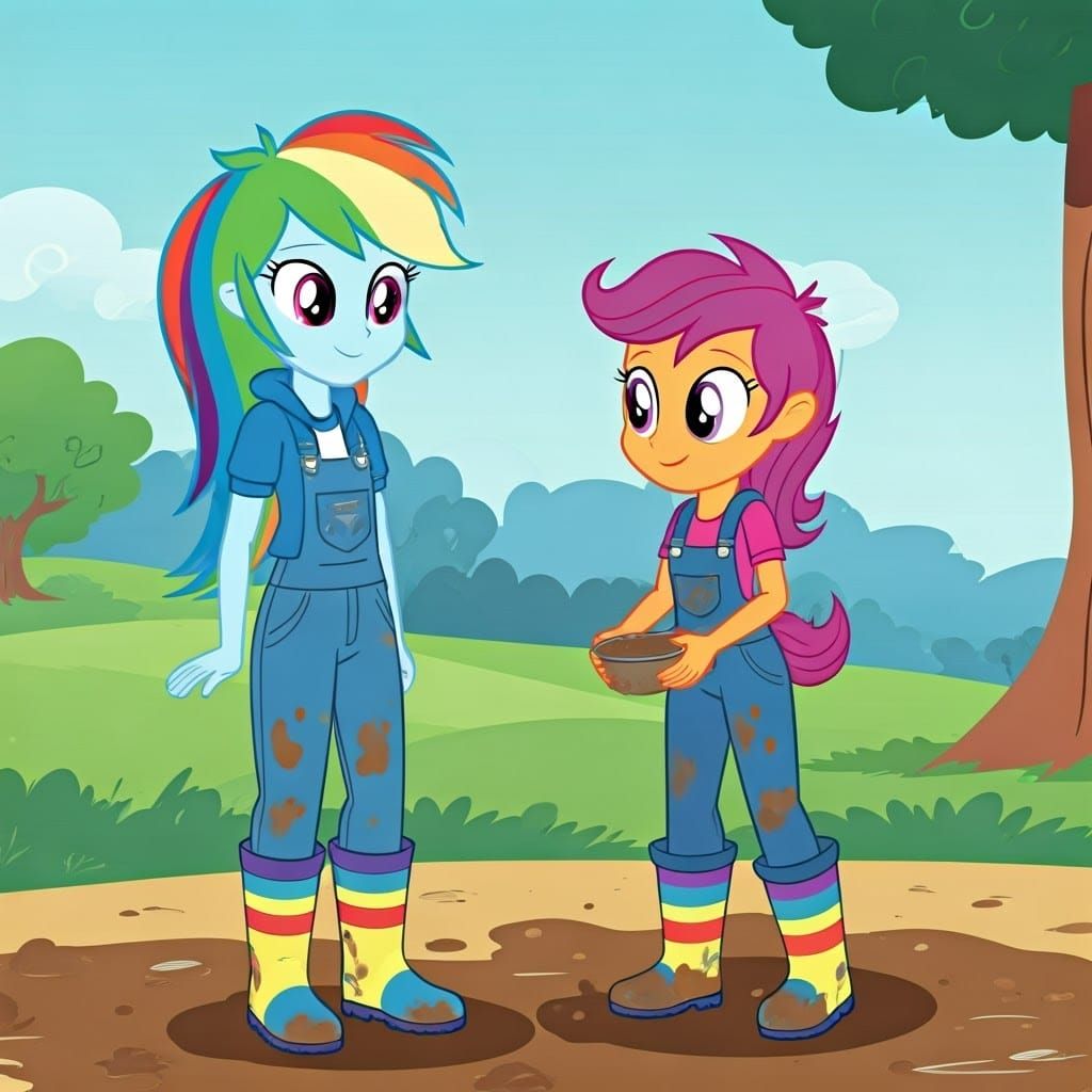 Rainbow Dash and Scootaloo Making Mud Pies