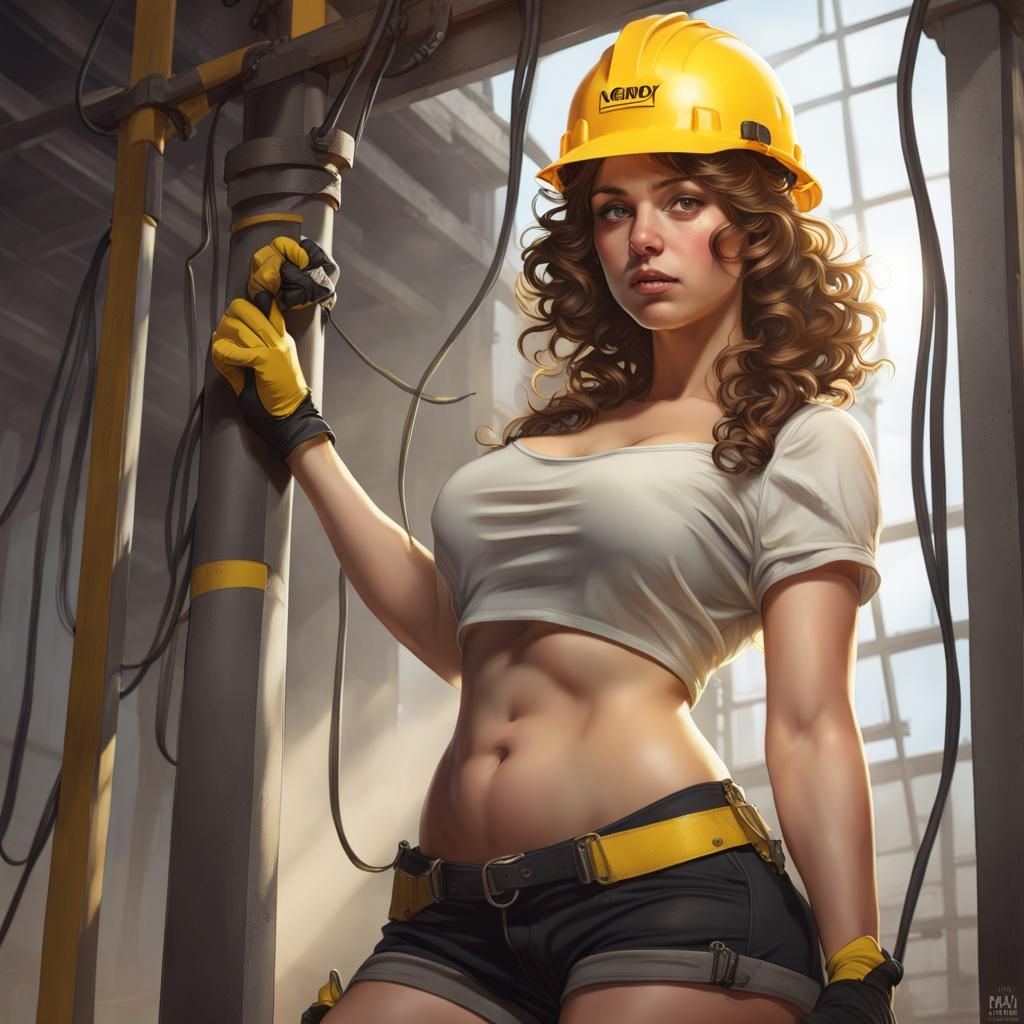 Photorealistic Construction Worker Portrait in Digital Art S...