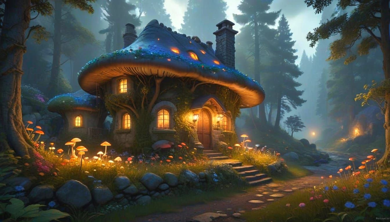 Cozy Mushroom Cottage in a Whimsical Forest