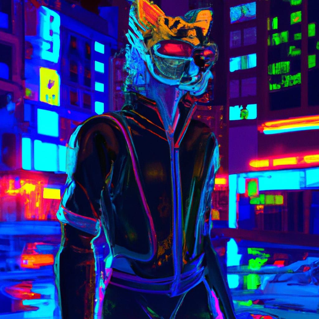 Cyberpunk Cheetah in Neon Cityscape