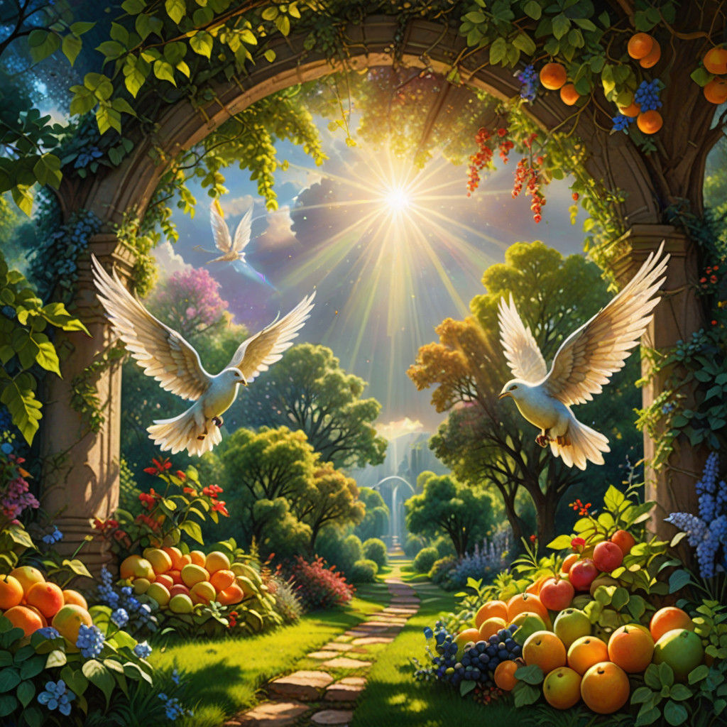 Heavenly Garden Descent: Digital Art in Chagall Style