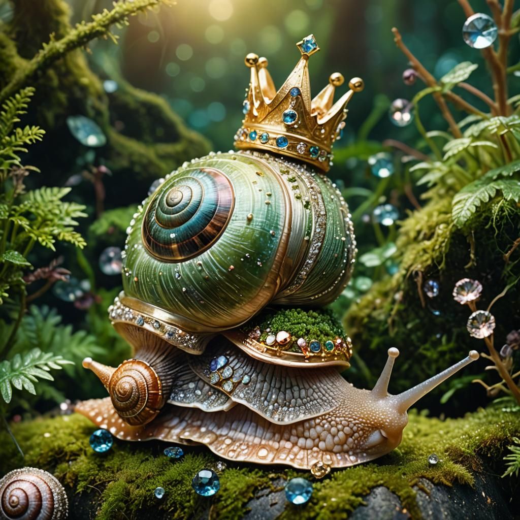 Regal Jewel-Adorned Snail in Fairy Tale Style