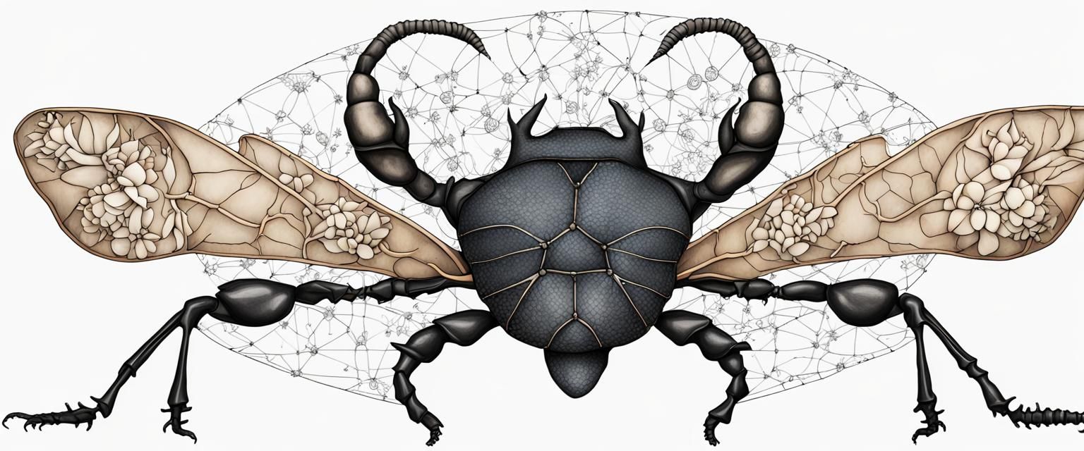 Surreal Beetle with Geometric Flora and Shading