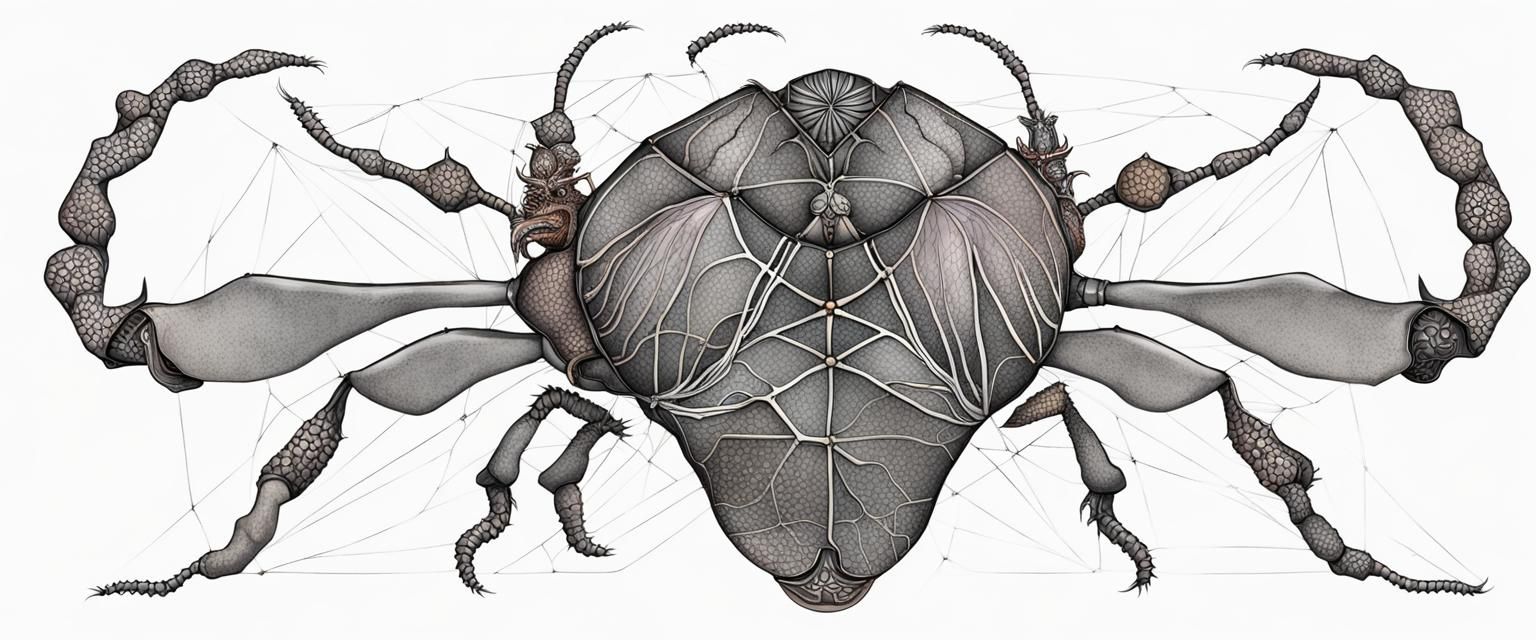 Intricate Rhinoceros Beetle with Crystalline Geometry