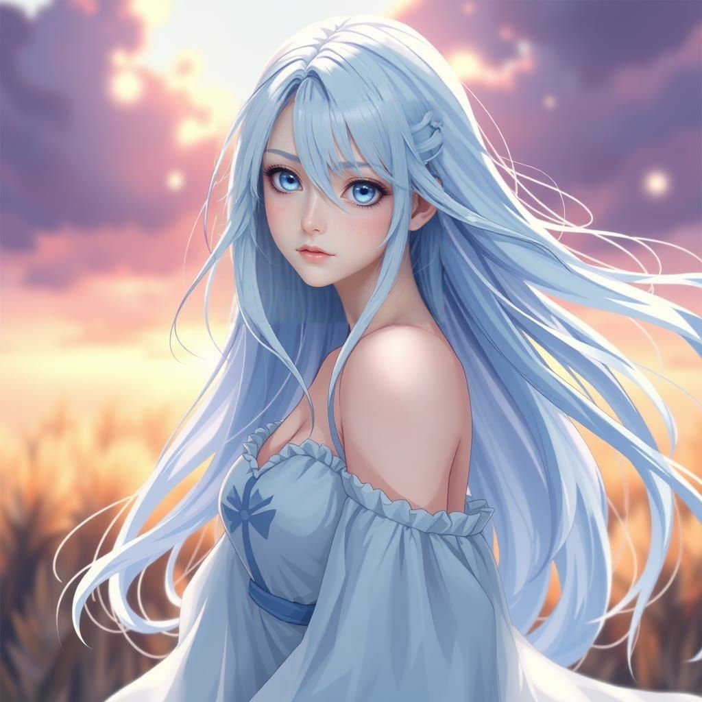 Anime Woman with Blue Hair in Cel-Shaded Style