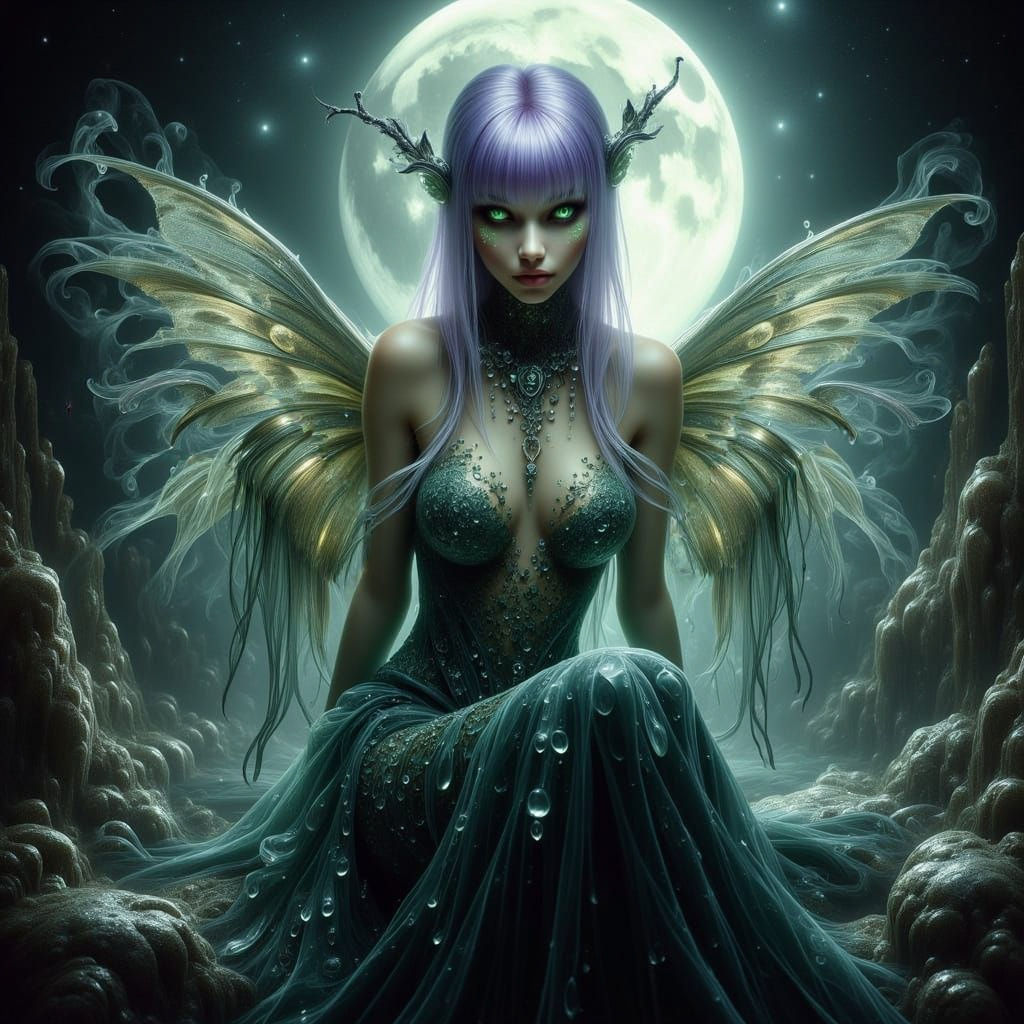 Gothic Fairy Spell in Moonlit Grotto