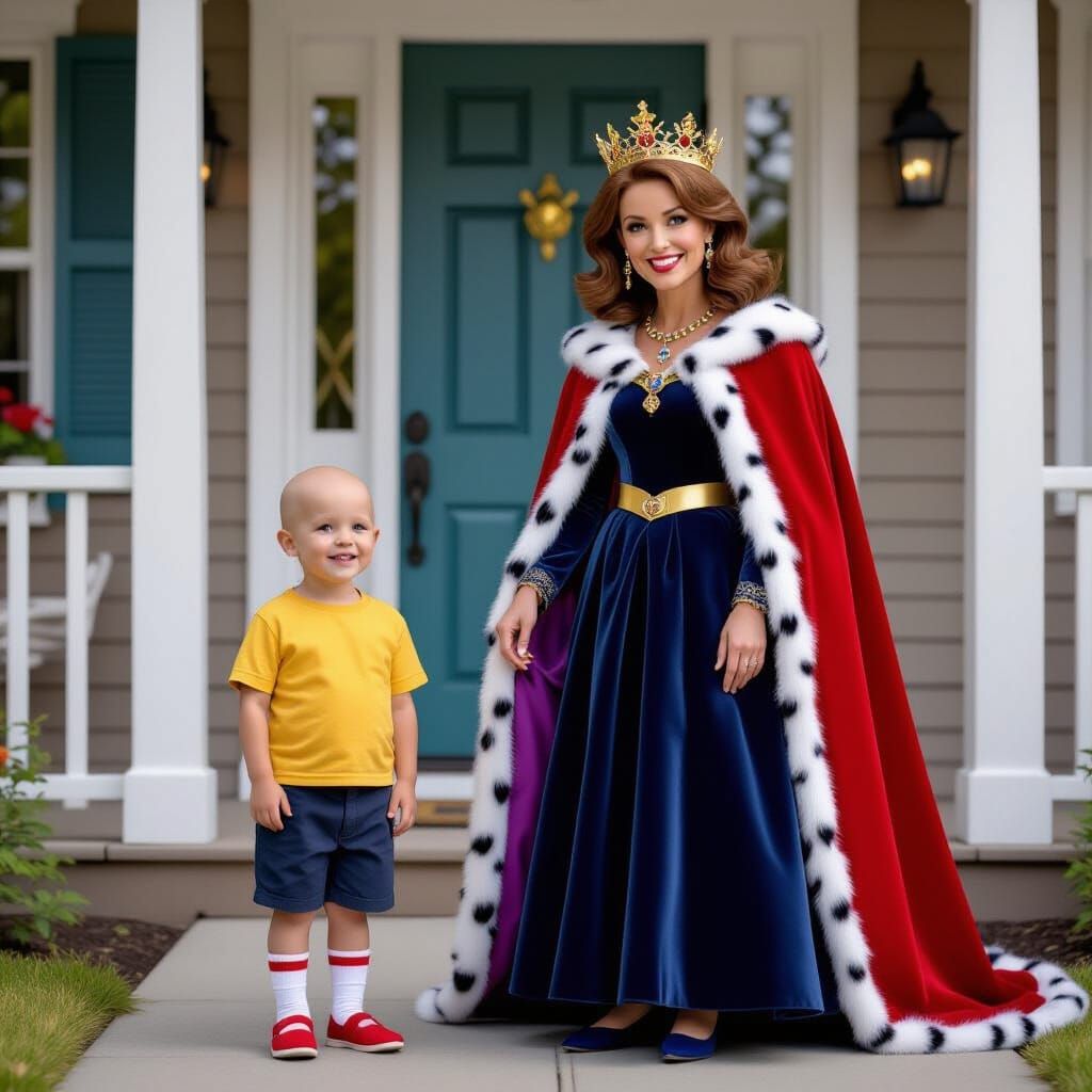 Queen Doris and Caillou Outside Royal Home