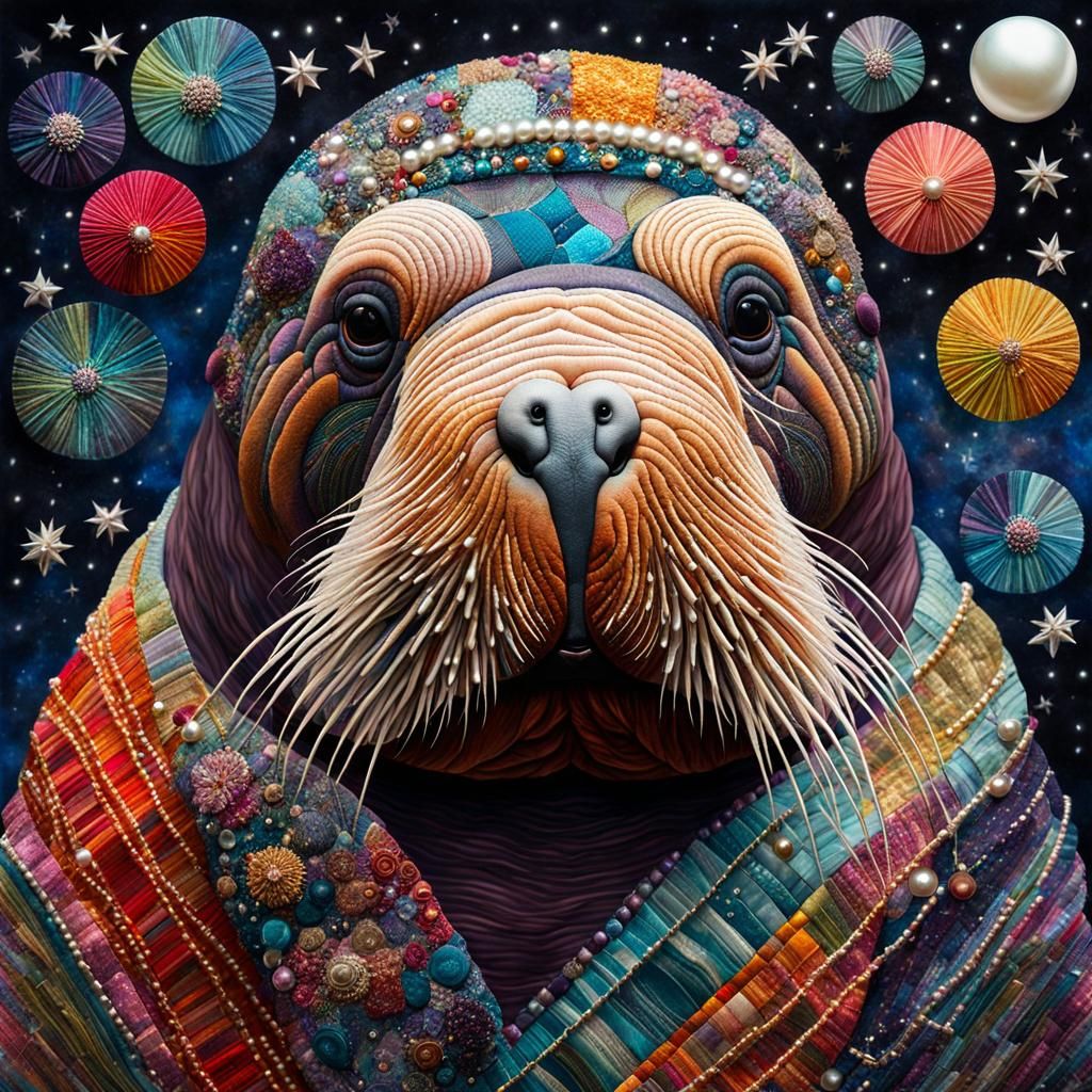 Cosmic Walrus Concept Art in Patchwork Style