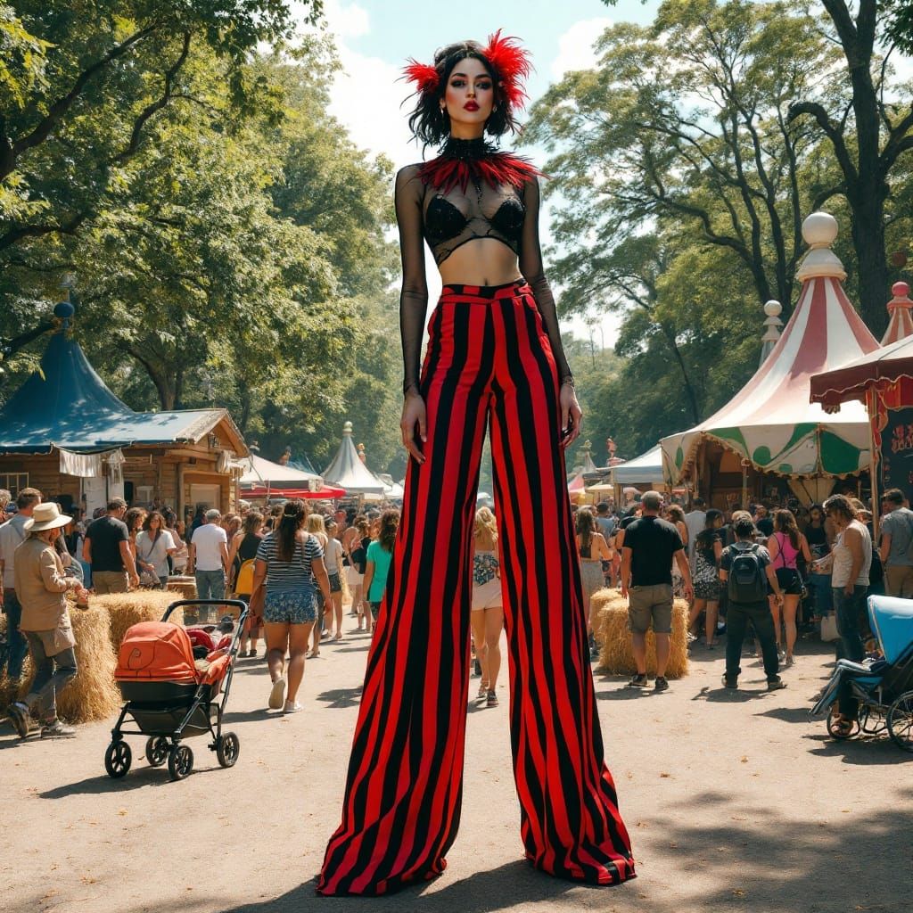 Vibrant Stilt Walker Elevates Eclectic Festival Scene