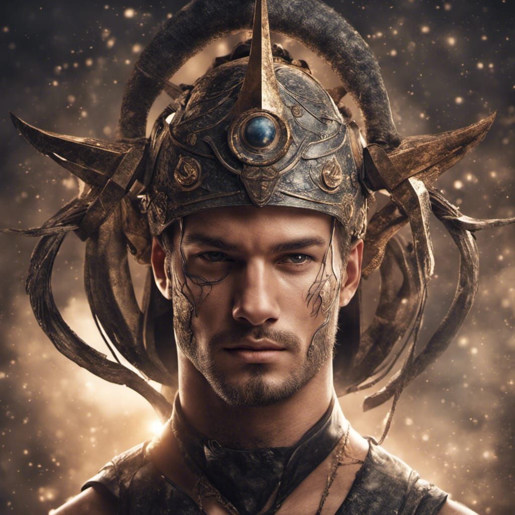 Sagittarius Zodiac Sign as Handsome Man: Hyperrealistic Port...