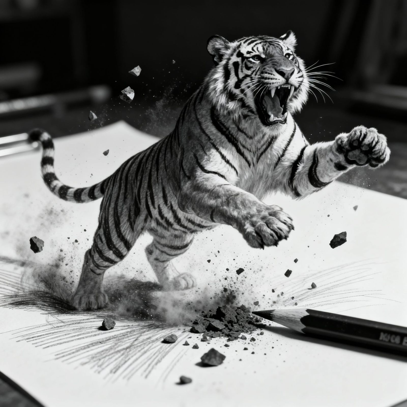 Bengal Tiger Emerges from Charcoal Sketch