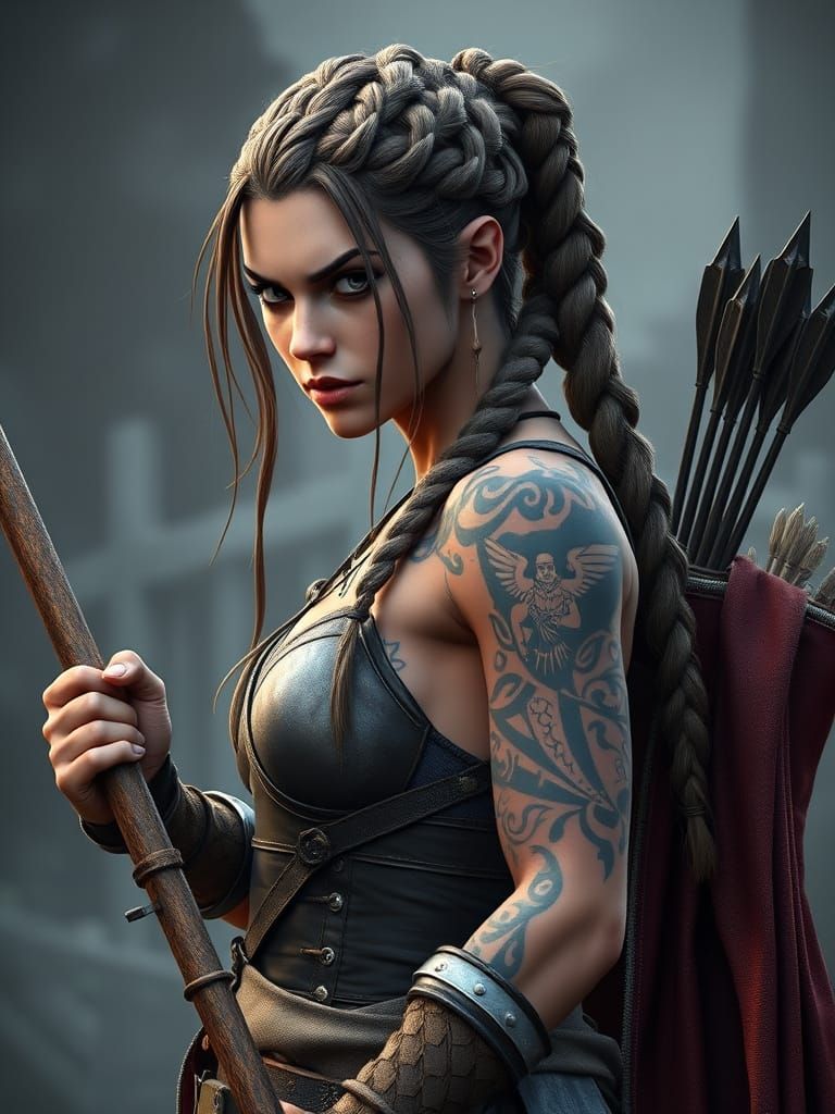Fierce Female Viking Warrior in Anime-Inspired 3D Art