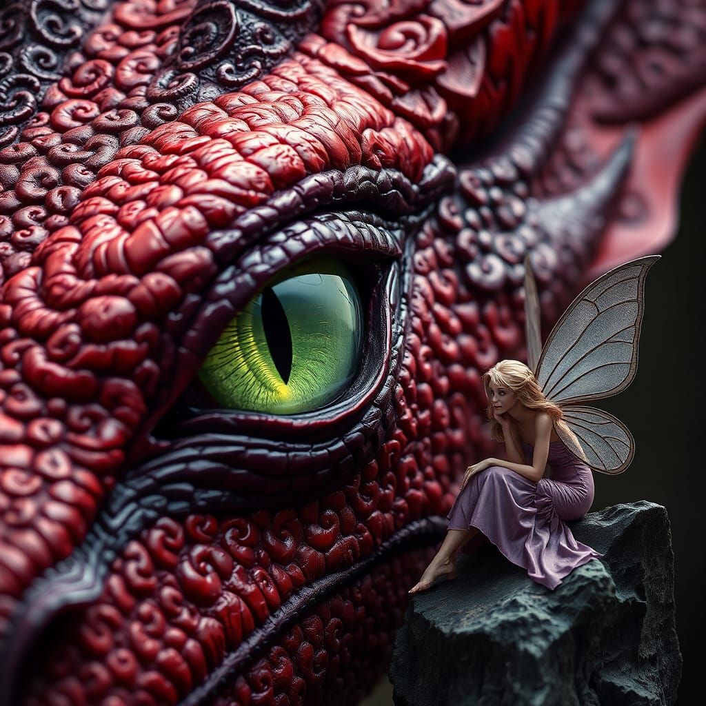 Hyperrealistic Dragon Eye with Fairy in HDR