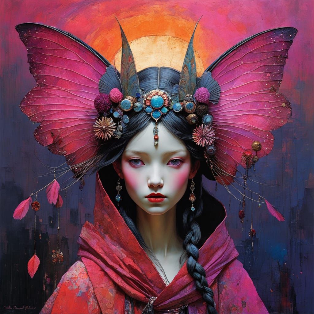 Vibrant Otherworldly Fairy in Rich Pink Sunset