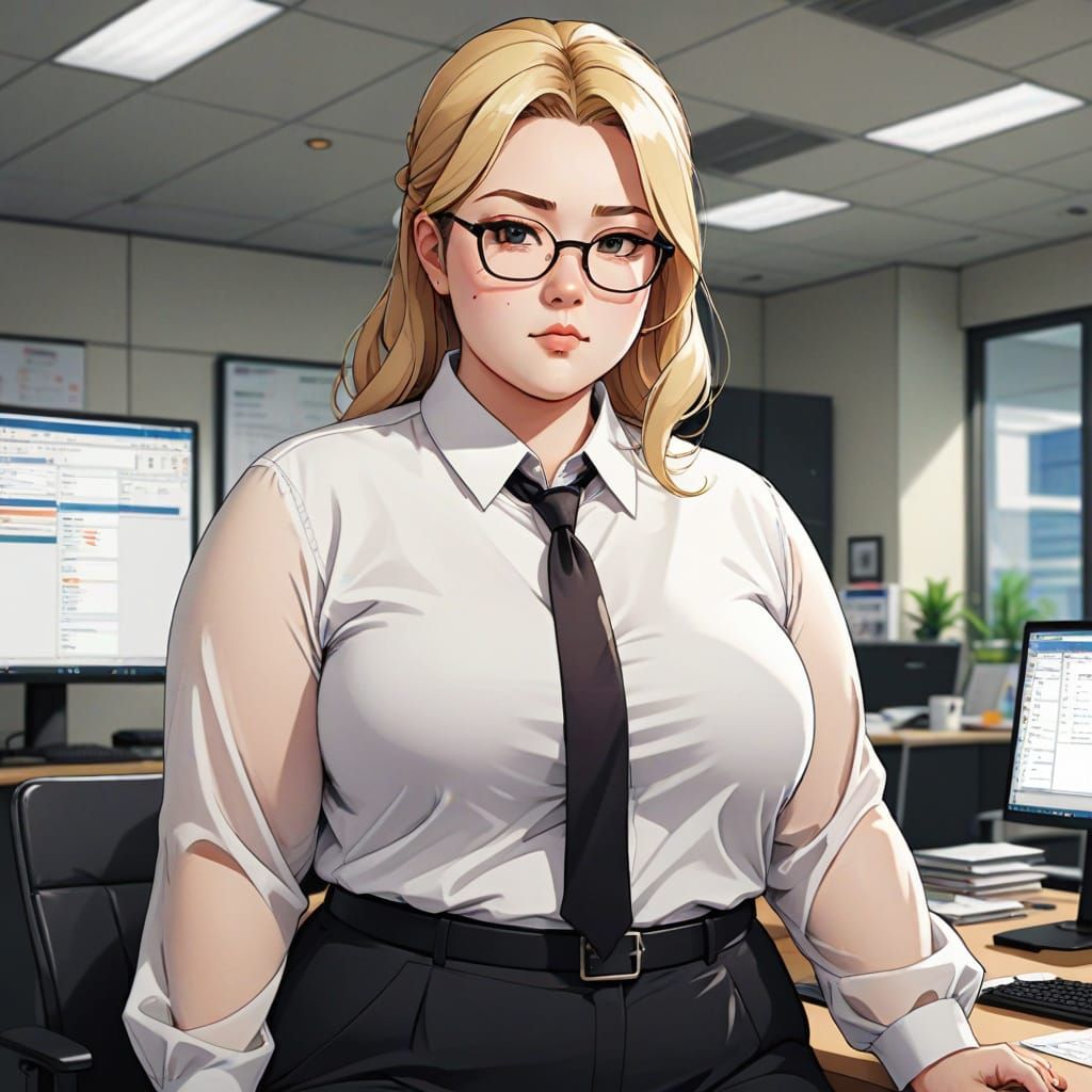 Chubby Blonde Office Worker in Anime Style