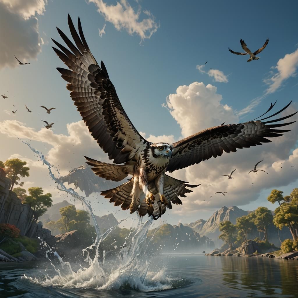Osprey Hunting: Detailed Matte Painting in 8k