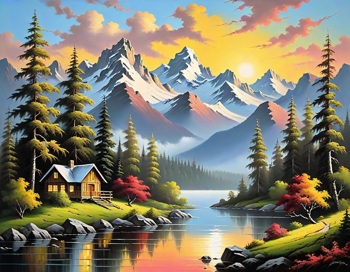 Bob Ross Style Oil Painting Landscape