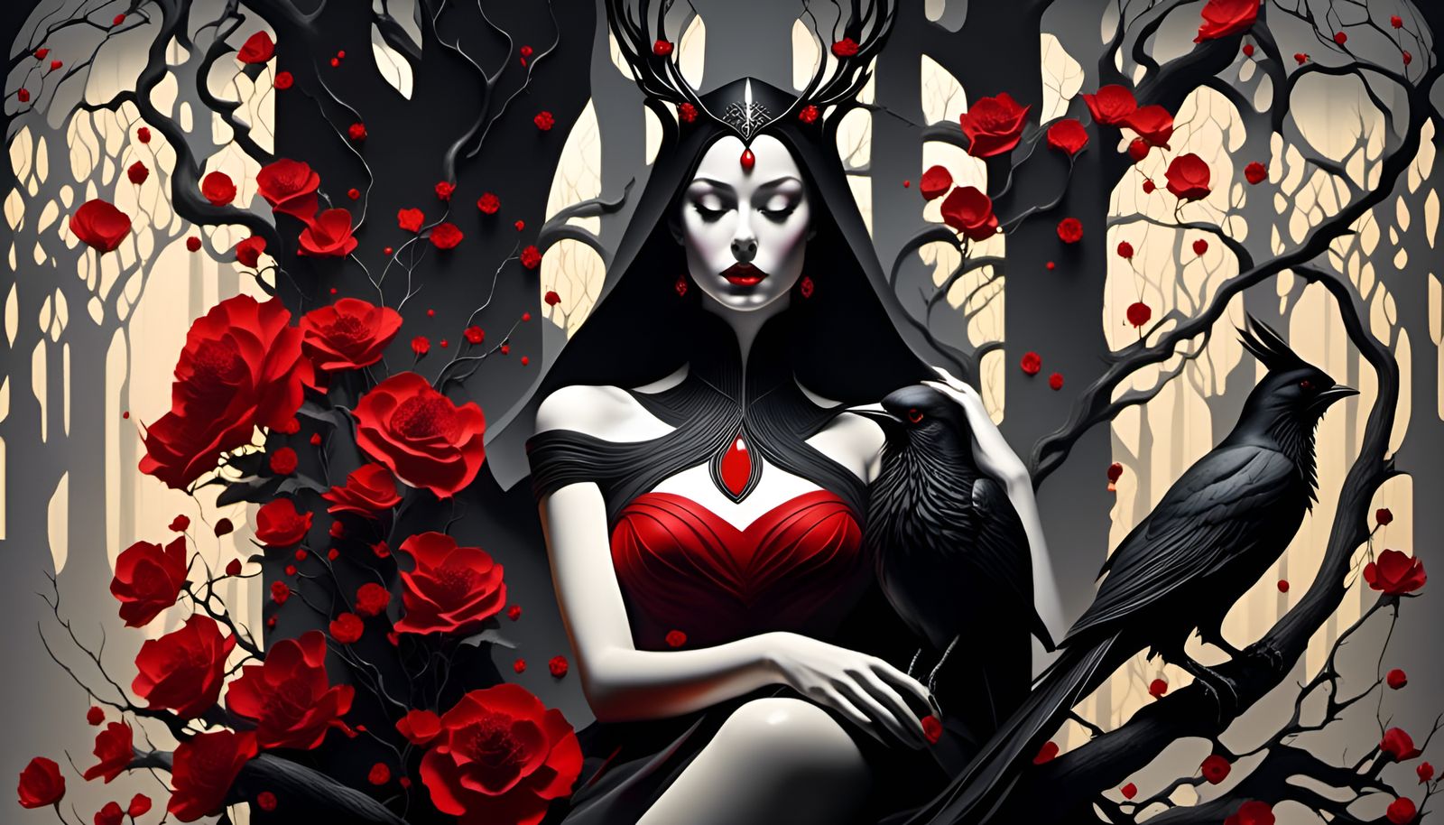 Dark Demon Queen in Bleeding Rose Forest