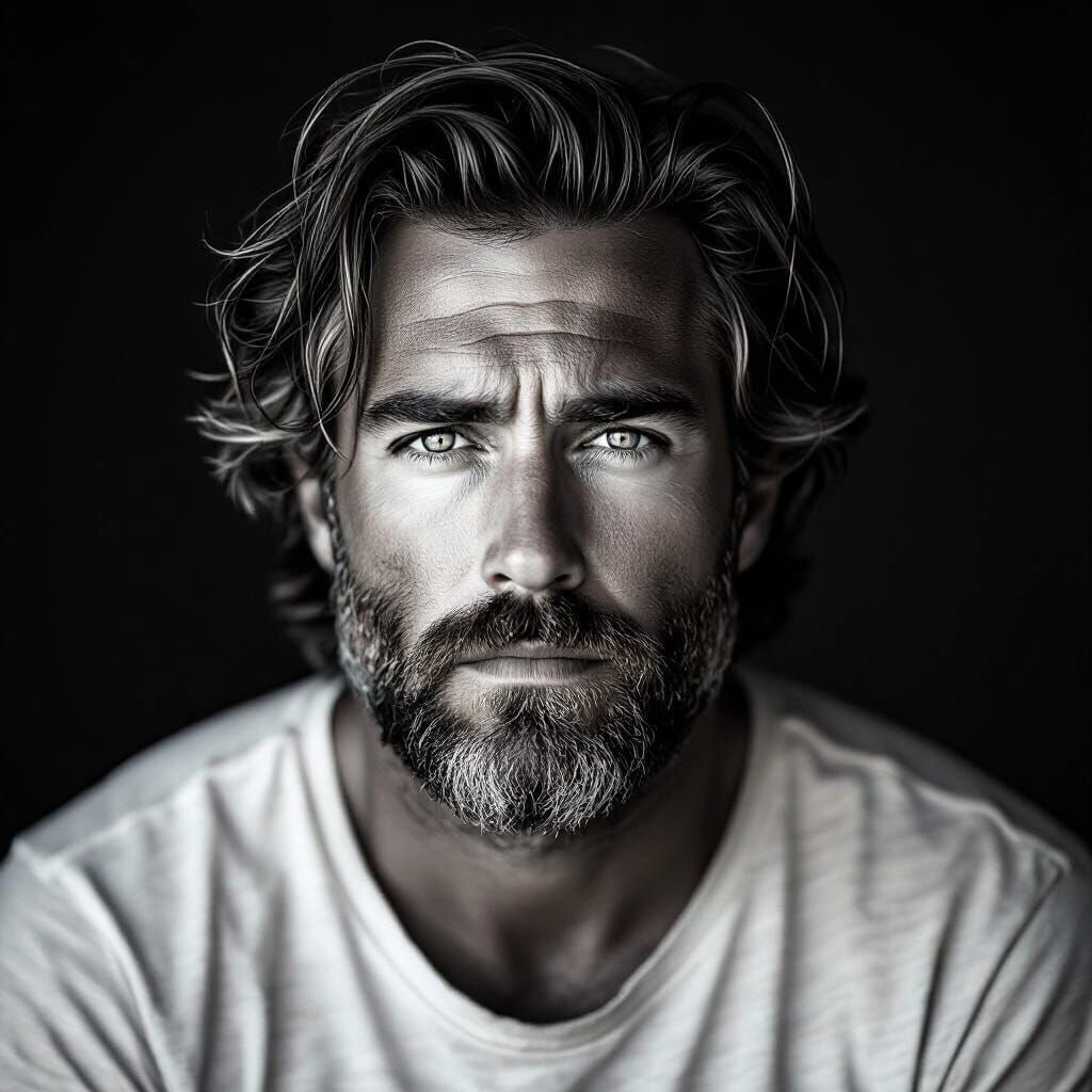 Moody Black and White Portrait of a Bearded Man