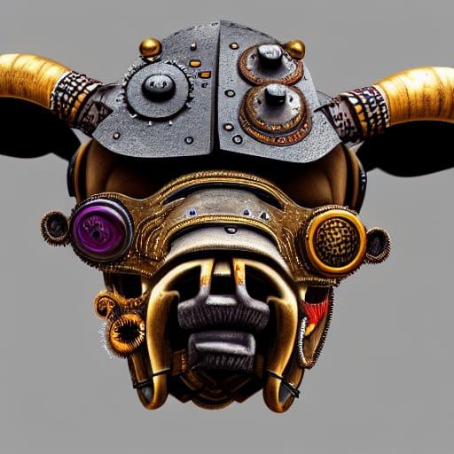 African Steampunk Bull Warrior Portrait in Digital Art