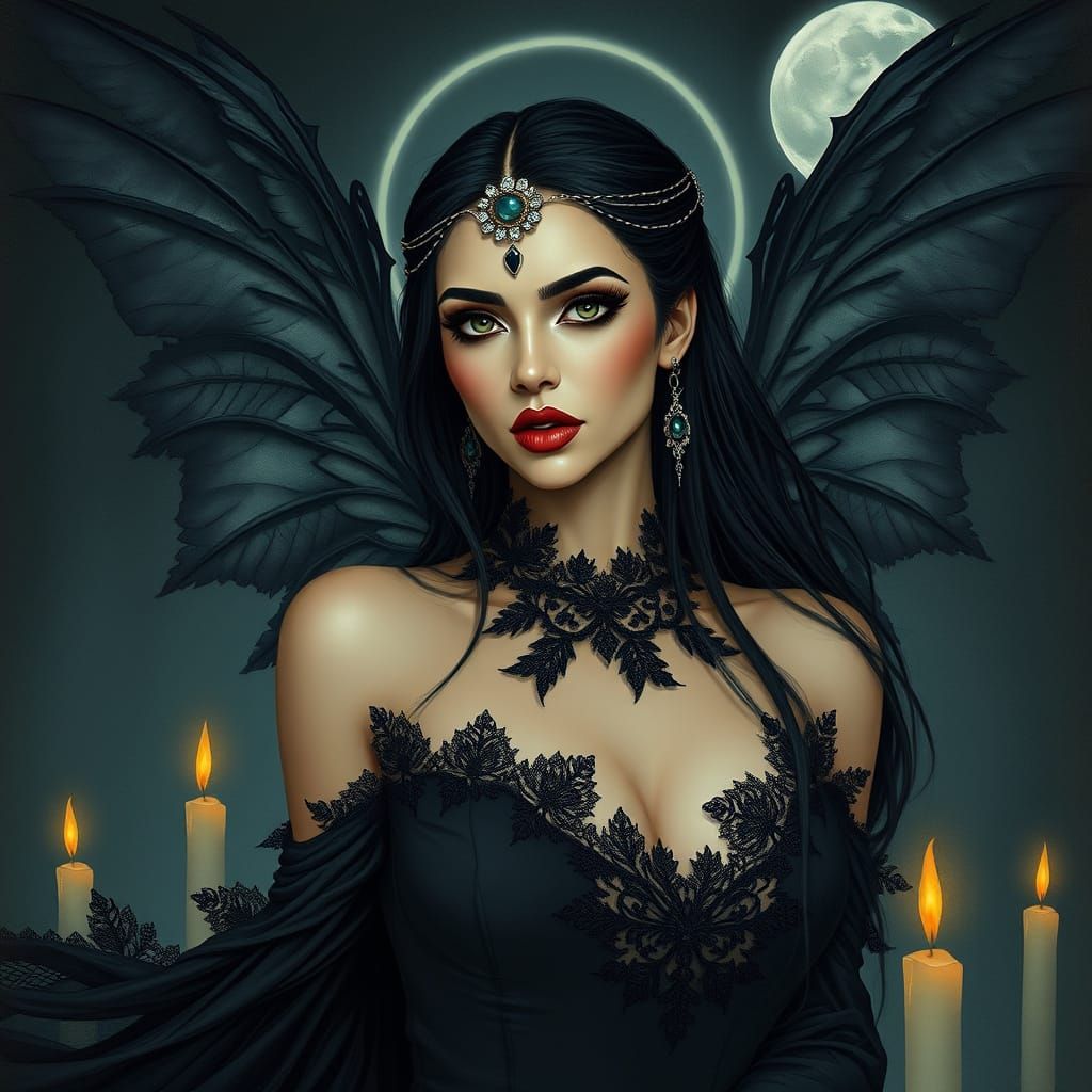 Gothic Emo Fairy with Dark Wings and Bejeweled Circlet