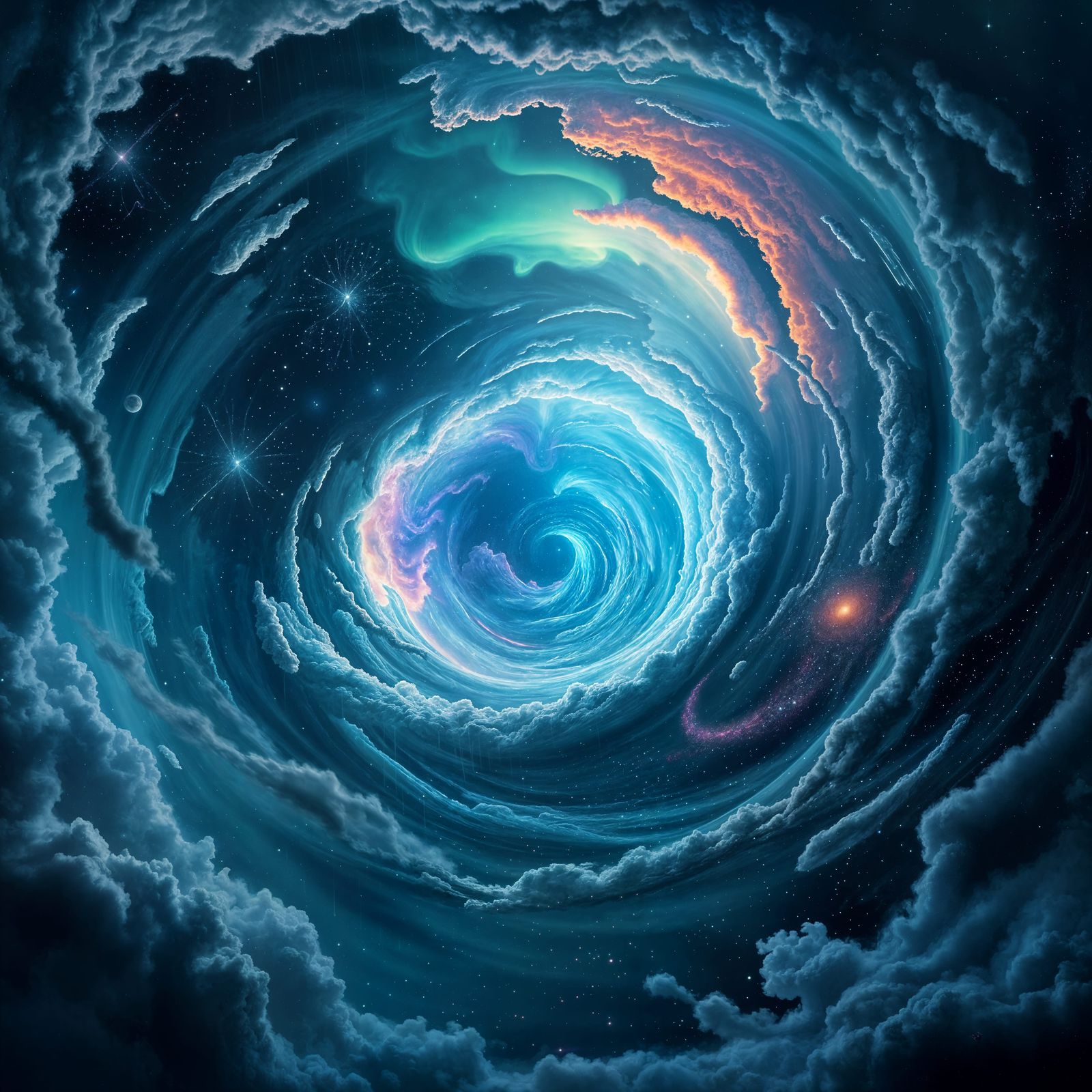 Cosmic Hurricane with Aurora Borealis in Surreal Style