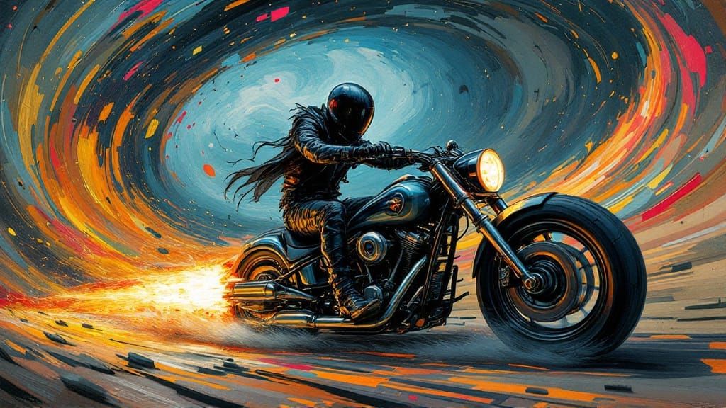 Psychedelic Biker in a Surreal Dreamscape