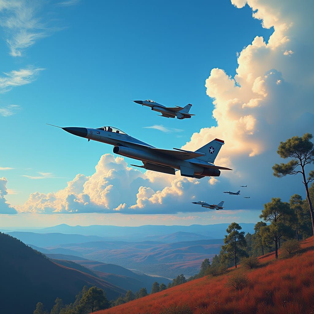 U.S. Air Force Squadron Flyover in Electric Blue Sky