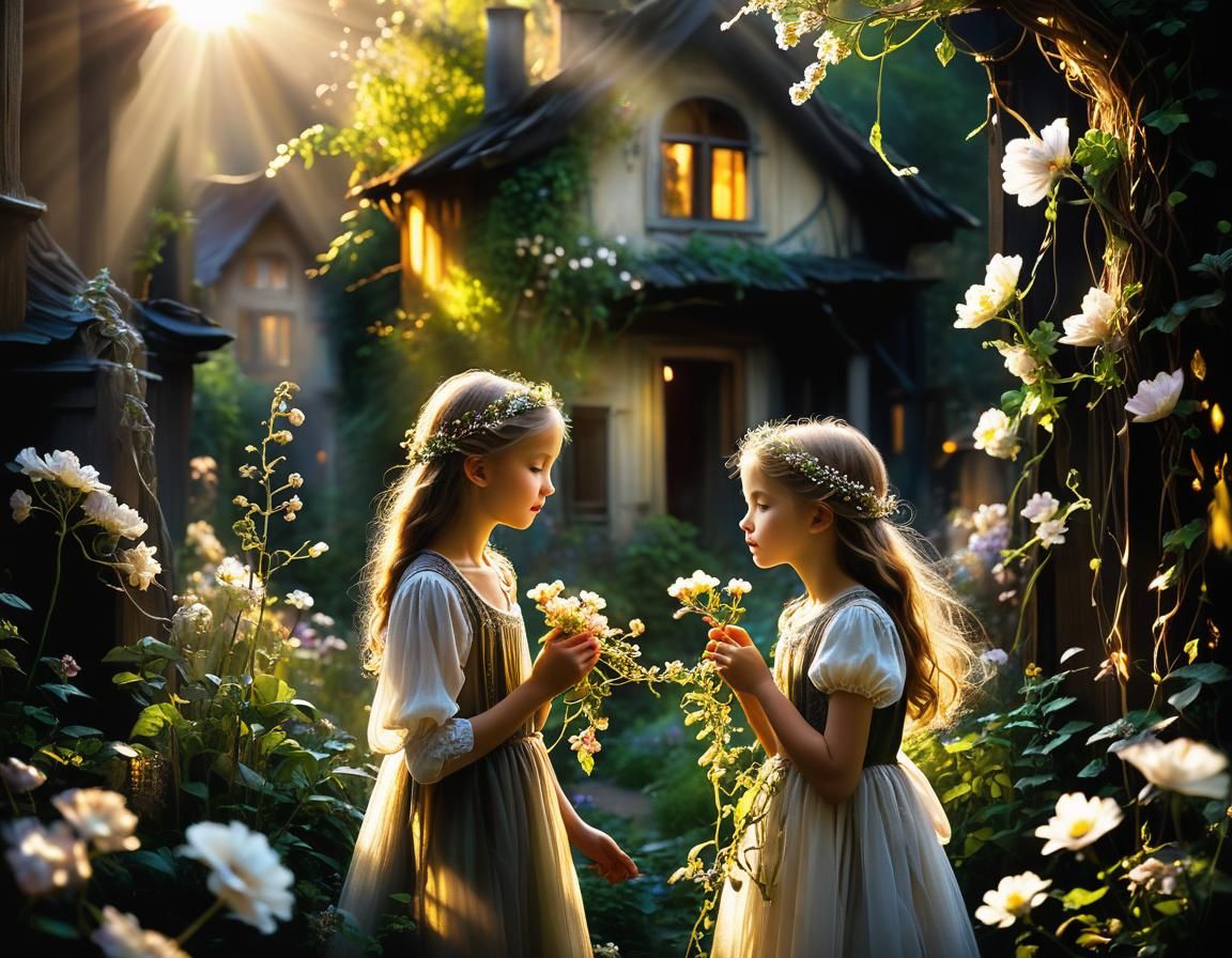Ethereal Garden Scene in Magical Realism Style
