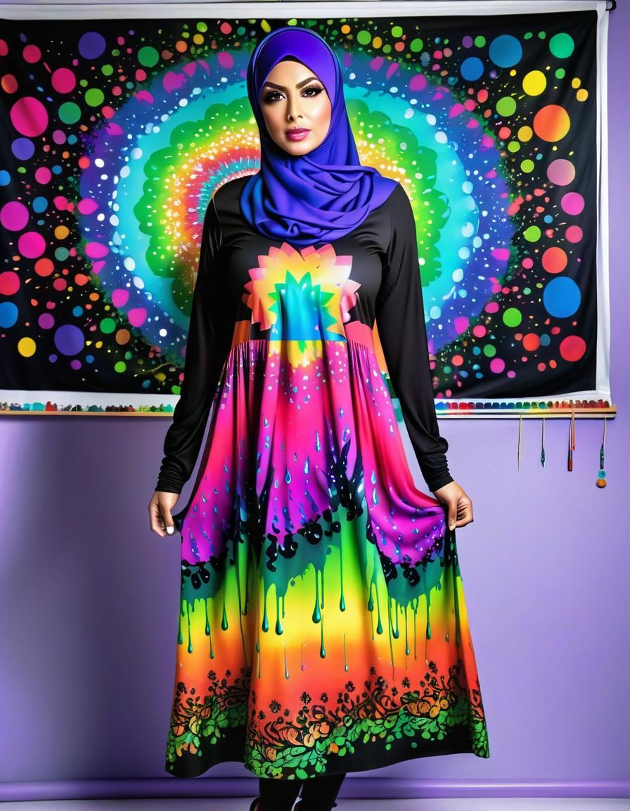 Angry Hijabi Teacher in Psychedelic Art Style