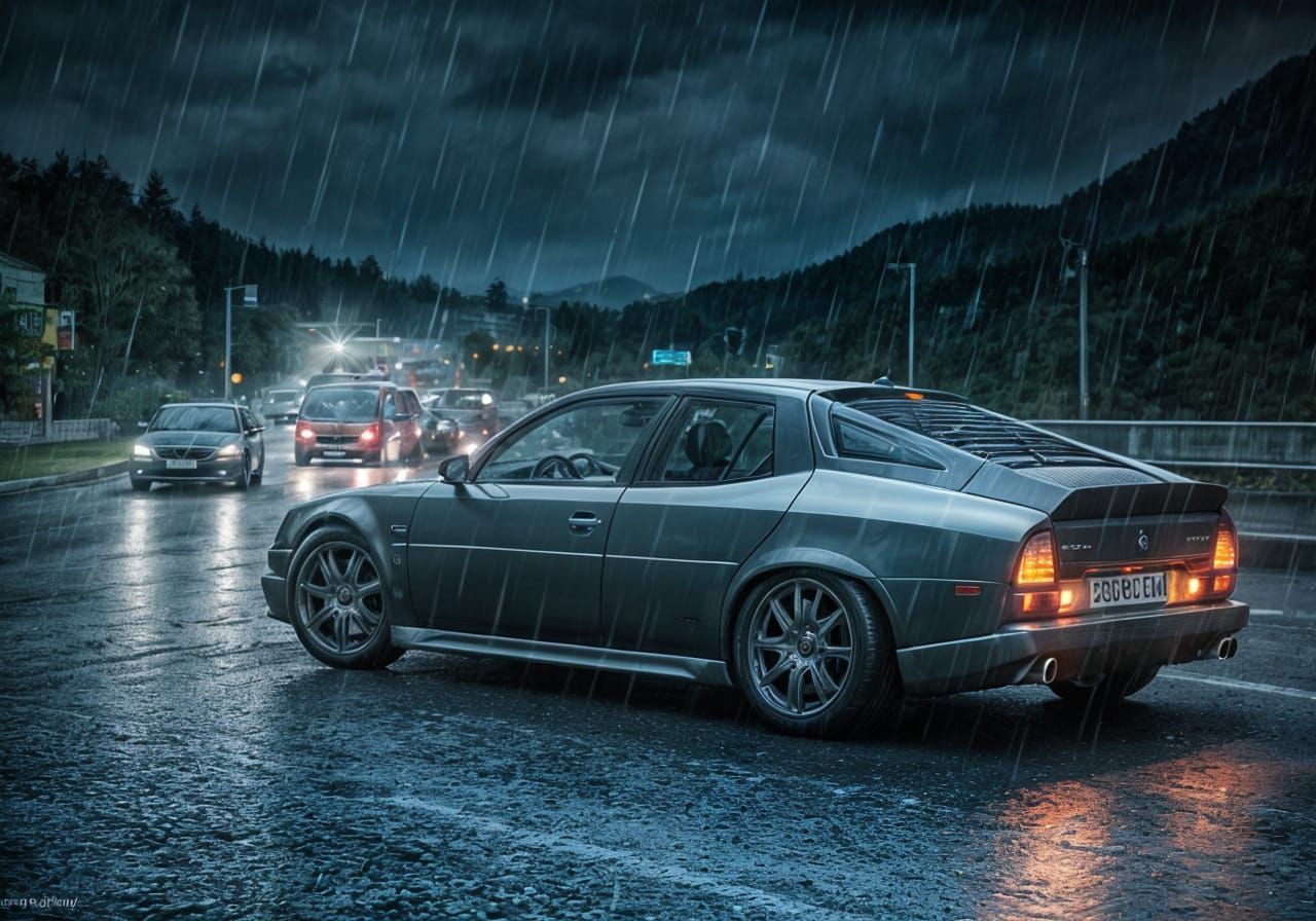 Futuristic Citroën CX Concept Car in Night Traffic