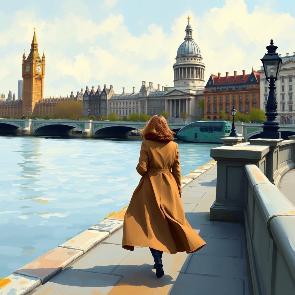 Impressionistic Woman on the Thames River