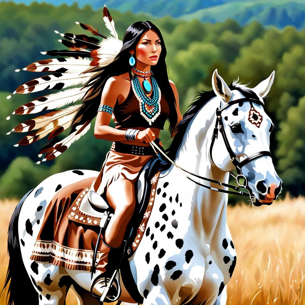 Native American Woman on Horseback