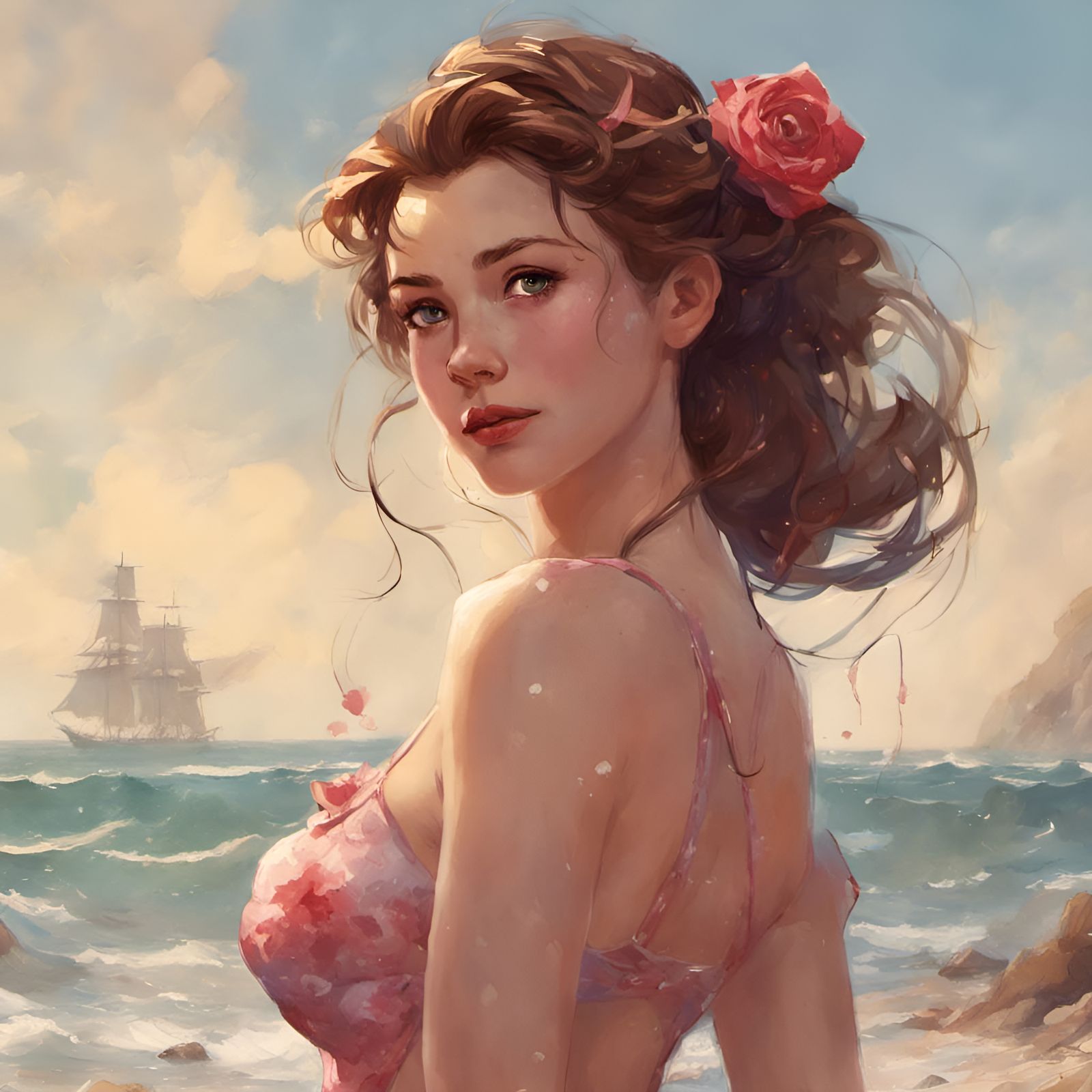 Princess Belle Rose Swimsuit Beach Portrait