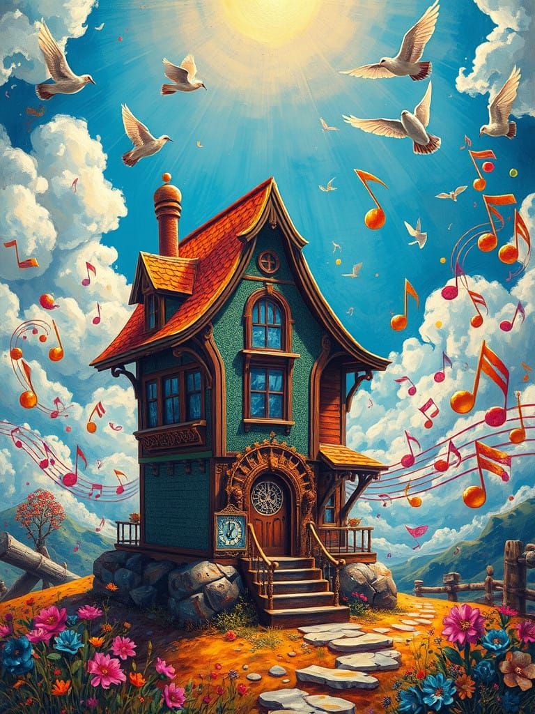 Steampunk House in Vibrant Dreamscape