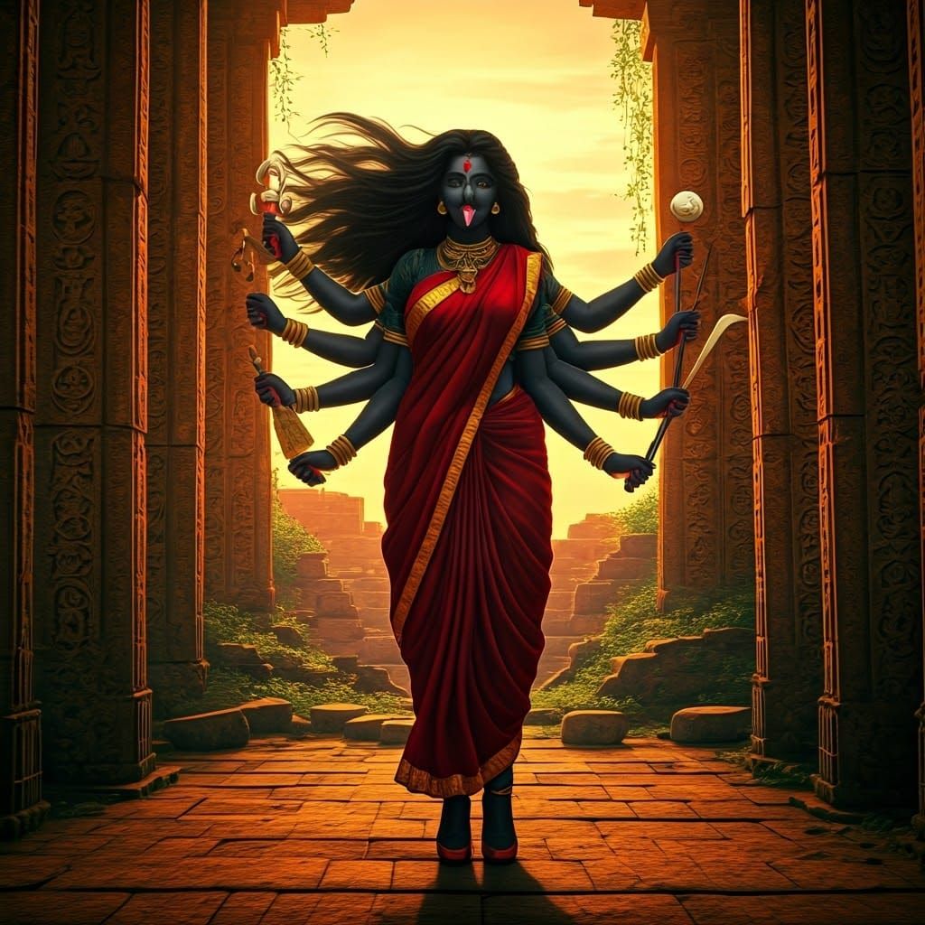 Goddess Kali in High Heels at Konark Temple: 3D Anime Art